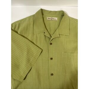 Tommy Bahama Button Up Shirt‎ Men's Large Green Check Plaid 100% Silk EUC Sample